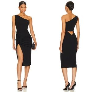 NWT Katie May BLACK New Age RUCHED One Shoulder BODY-CON Cutout Cocktail DRESS L
